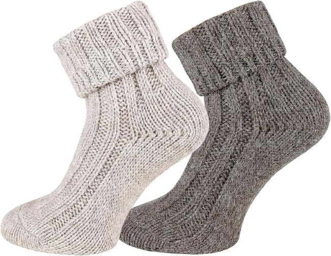 2 Paar TippTexx 24 Umschlag-Socken Wollsocken mit Alpaka